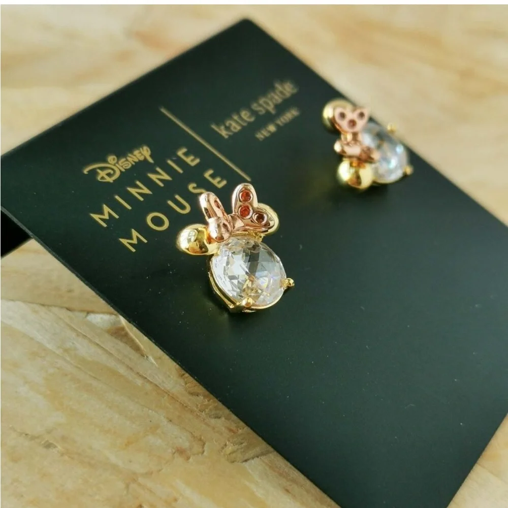 Kate Spade Gold and Pink Rhinestones Minnie Mouse Earrings